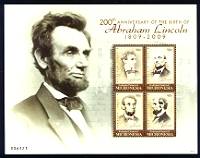 President Abraham Lincoln Mint Sheet of 4 Stamps Micronesia, 2009